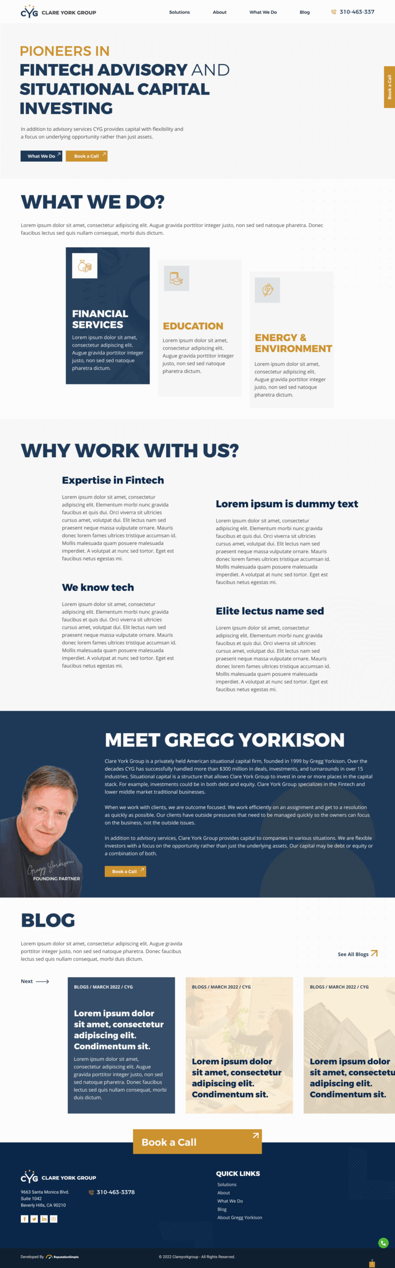 Portfolio of WordPress Website for Fintech Advisory and Capital investing company
