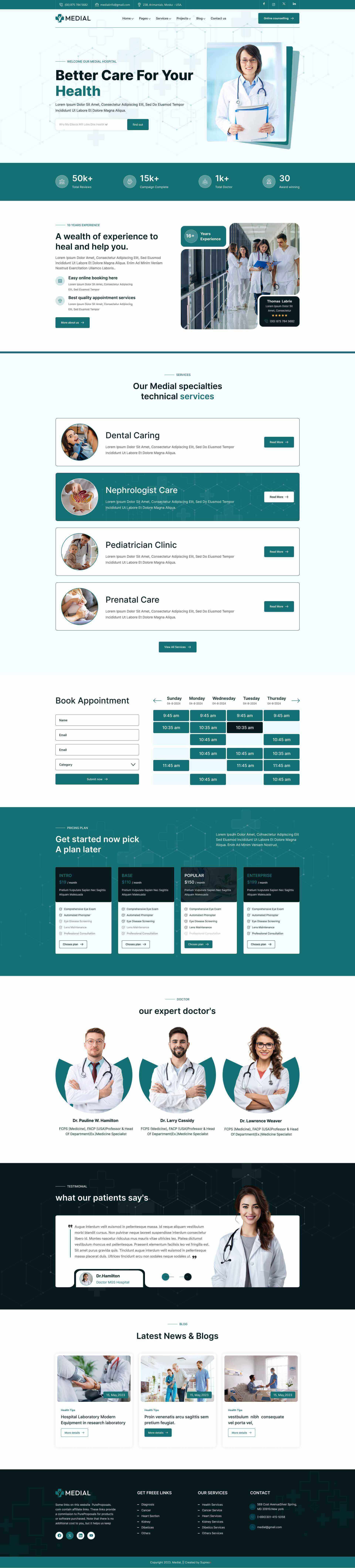 Medical Landing Page Design for WordPress Website
